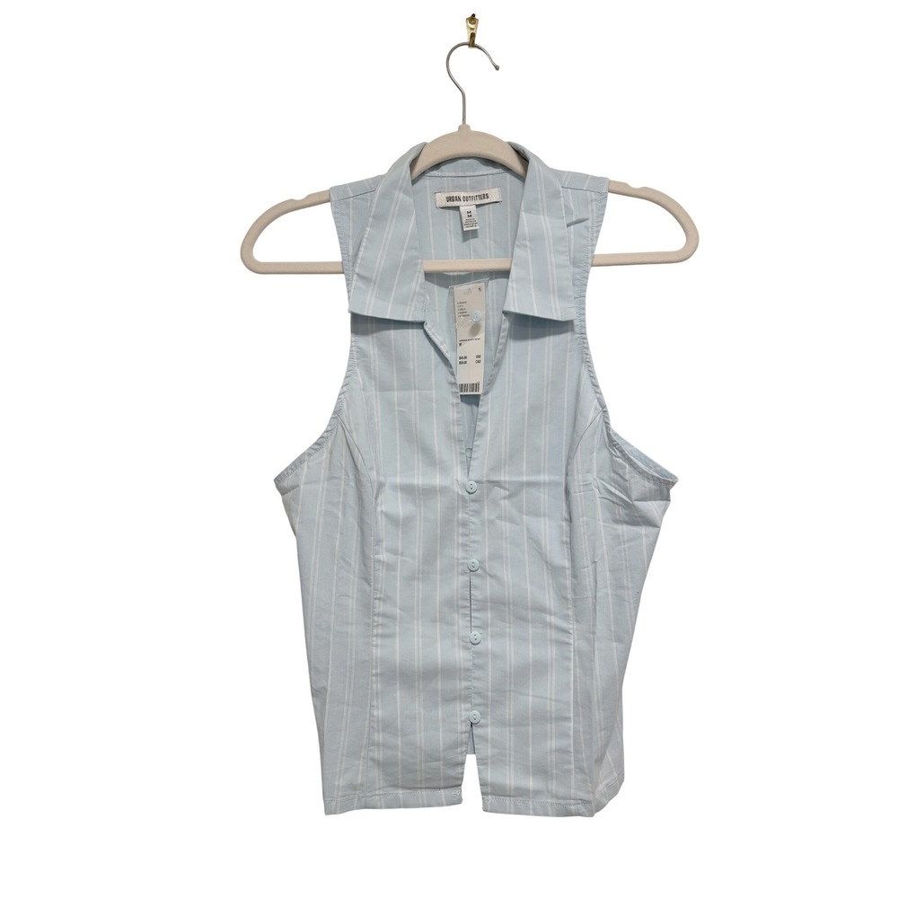 Urban Outfitters Light Blue White Pinstripe Sleeveless Button Up Shirt Top M‎